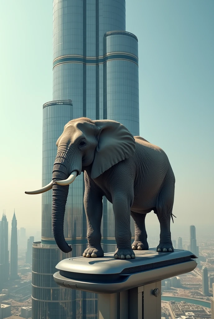 Elephant using mobile seating on the bhurj khalifa
