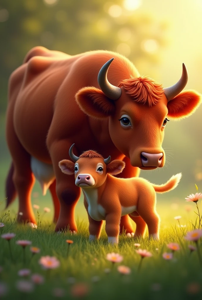 A red cow giving birth to beautiful calf  