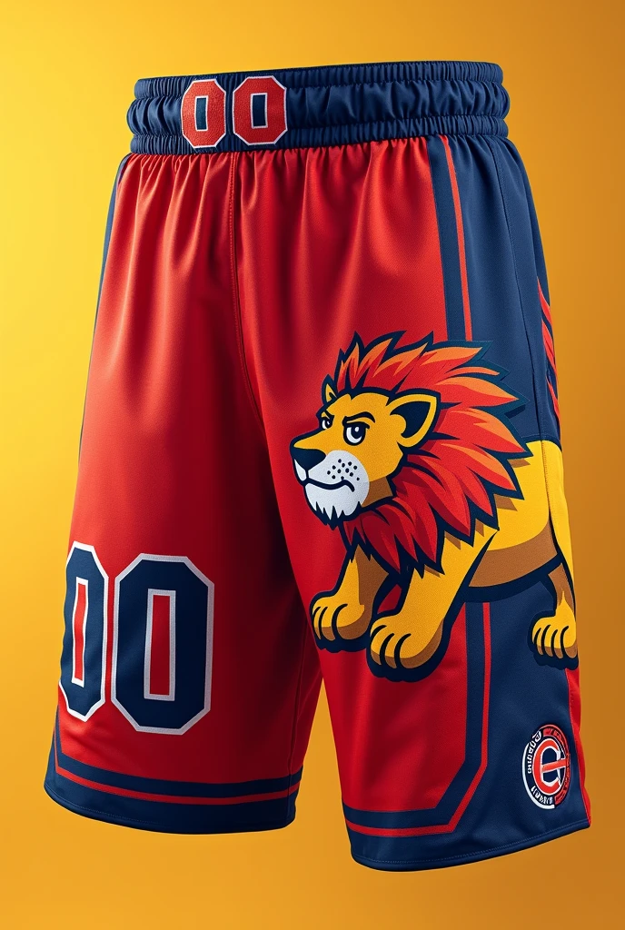 make it like a basketball shorts and add a number on it 00 on the left side and the lion on the right