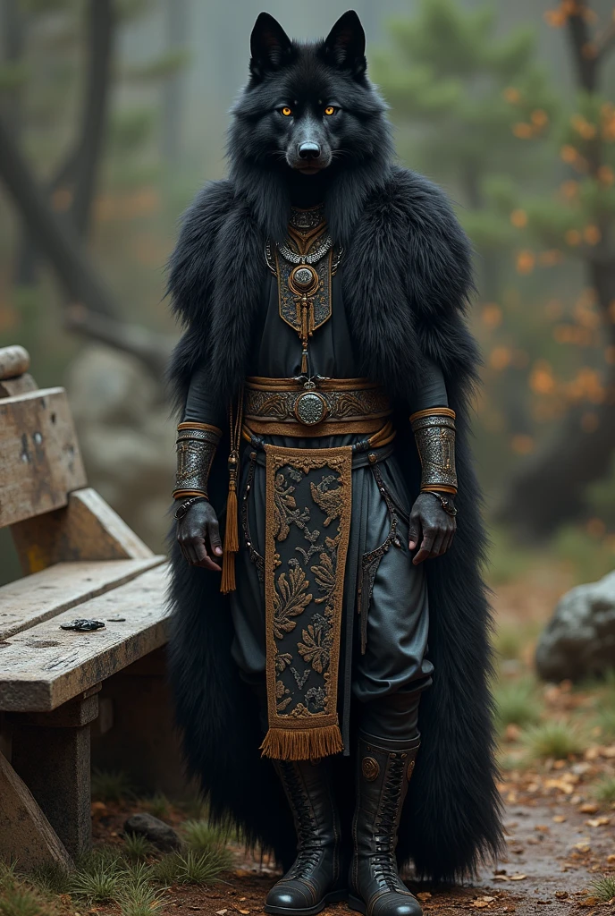 (photorealism:1.2), bench cheering costume. Theme: Black wolves tribe
Base color: black
Other color: gold and silver
Something more in traditional tribe and something that can be dyi
Just a person