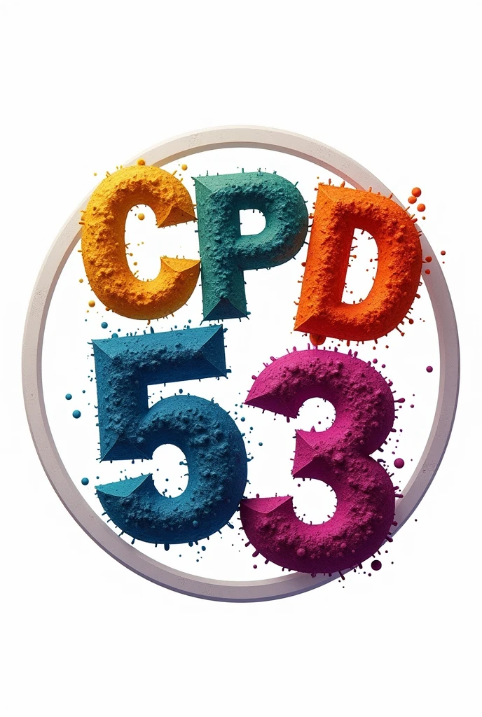 Create a logo with letters " CPD 53 " with bright and striking colors , create colorful textures for letters , with a round logo , 2000s style with white background