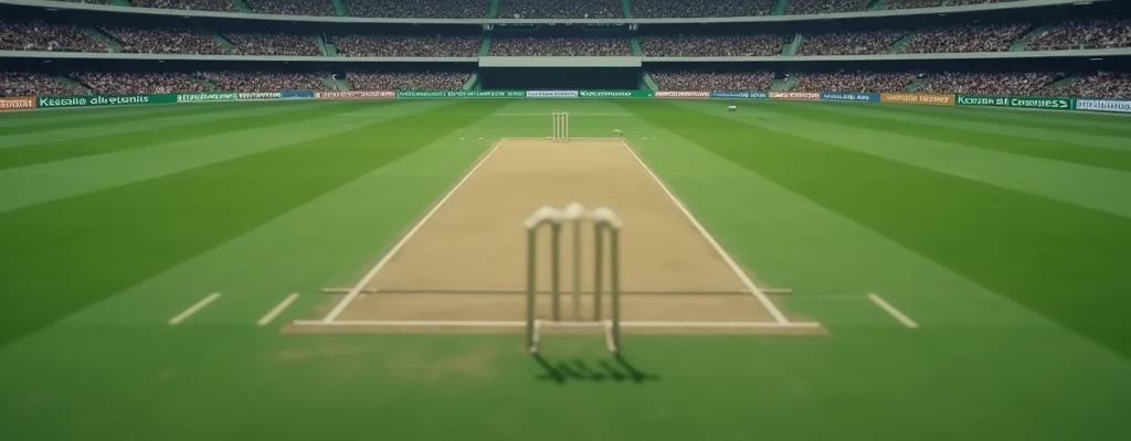 Empty cricket stadium stands filled with spectators，drop shadow, anaglyph, stereogram, tachi-e, ass pov, atmospheric perspective, 8k, super detail, best quality