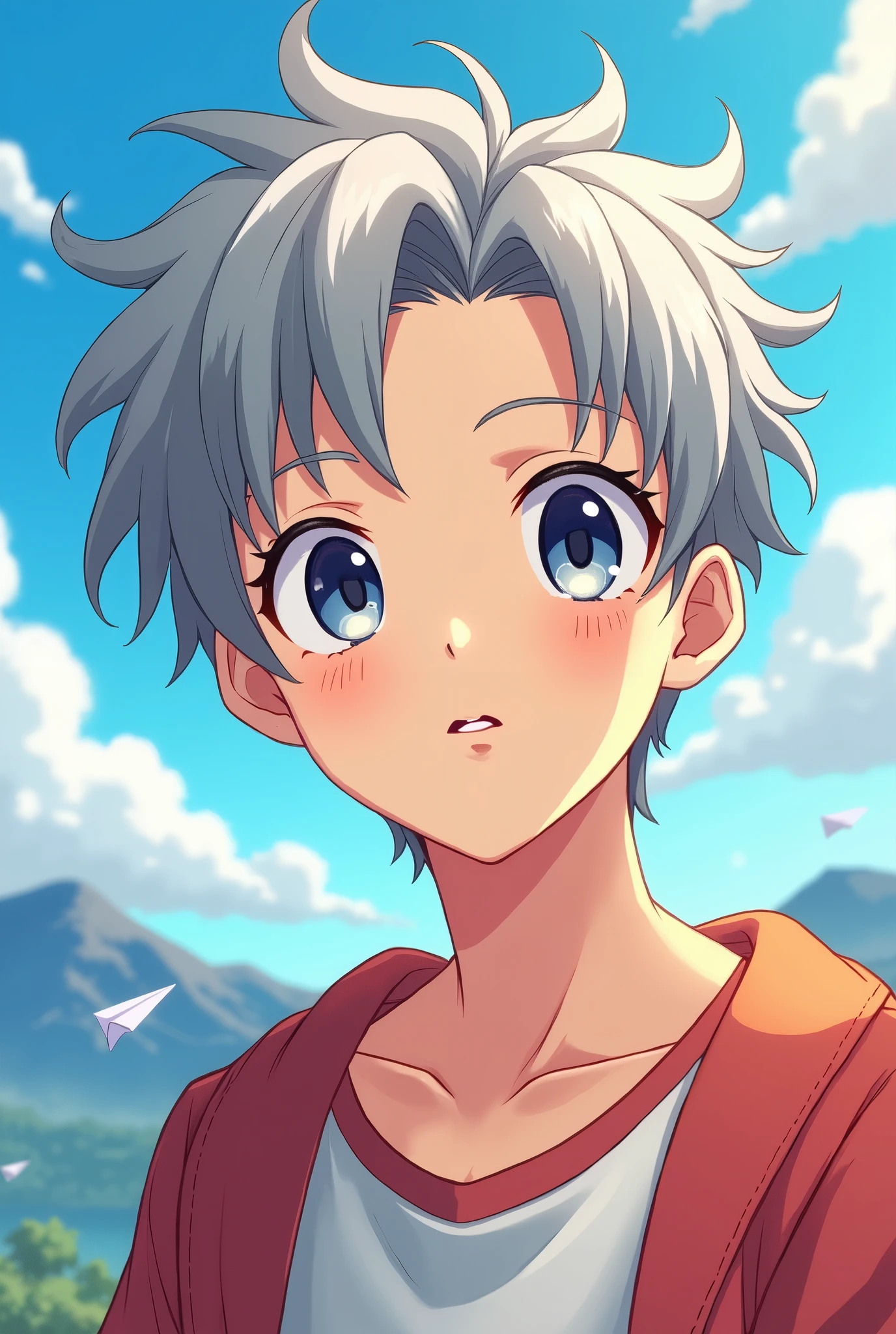 This temperament male anime avatar,The protagonist is a ager。He has short, neat, slightly curly hair.,His hair color is a fashionable silver gray and his eyes are big and bright.,Deep eye color,As if he could see into people's hearts,The look in his eyes reveals firmness and confidence。Long eyelashes droop gently,Adds a bit of tenderness and charm to these eyes。Thick and strong eyebrows,Together with his eyes, they make up his handsome face。
The face shape is clearly defined,Smooth lines,The chin is slightly raised,Demonstrating an unyielding。Straight nose,The nasal wings are moderate,Adds a bit of three-dimensionality to the whole face。The corners of the mouth slightly raised,Draw a charming smile,As if ready to share his joy and enthusiasm with the world。
Background,You can choose a simple and bright color as the background,Such as fresh blue or warm,To highlight the handsomeness and vitality of the protagonist。You can also add some elements that match the theme.,Like floating clouds、Flying paper airplanes or mountains in the distance,Add a lively and interesting touch to the entire avatar。