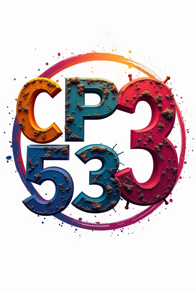 Create a logo with letters " CPD 53 " with bright and striking colors , create colorful textures for letters , with a round logo , 2000s style with white background