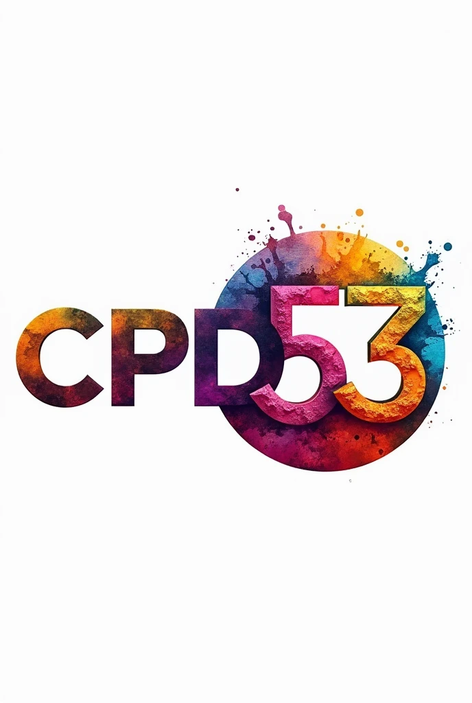 Create a logo with letters " CPD 53 " with bright and striking colors , create colorful textures for letters , with a round logo , com o fundo branco
