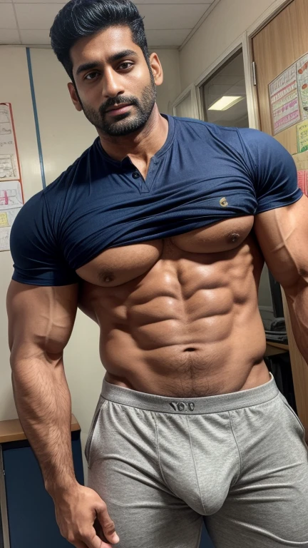 40 years old Handsome muscular AARAV GURJAR 1 in school uniform, huge bulge