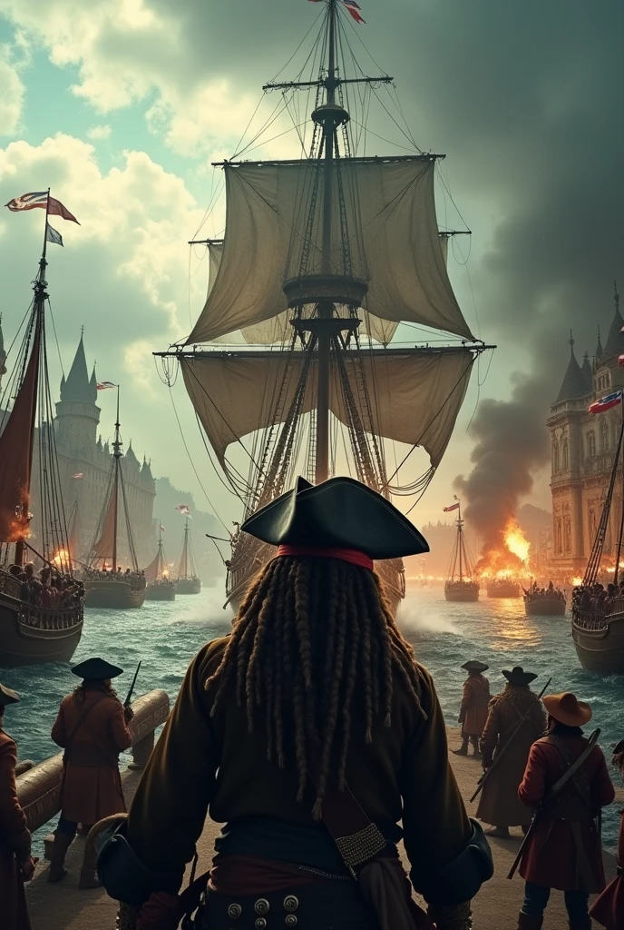 Write a thrilling scene where Jack Sparrow leads the Black Pearl on a daring mission to rescue a kidnapped crew member from a fortified enemy harbor.