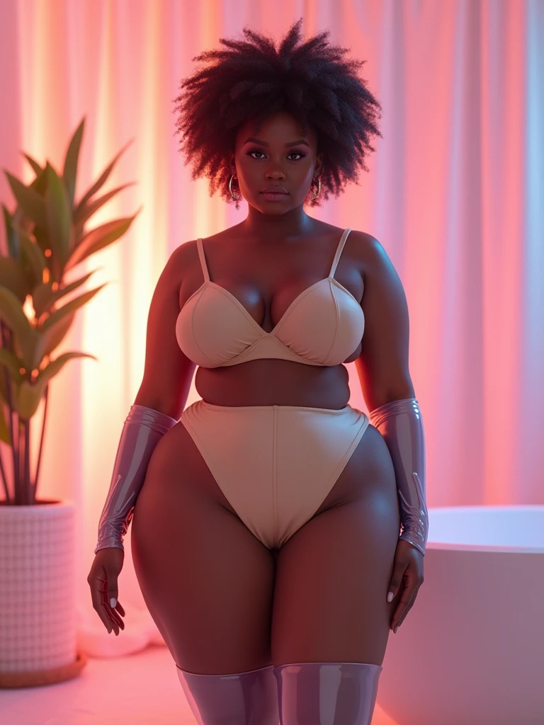 objective, hip dips, IMMENSELY MASSIVE BULGING PROTRUDING BUTTOCKS paired perfectly with world's 🌎 tiniest waist, DSLR, dark skin melanin, 8K UHD, pastel translucent (beige gradient dient tan) leggings, spa room, Vaporwave, elegance, RAW, plastic sleeves, eloquence, skinny stomach, no nsfw 