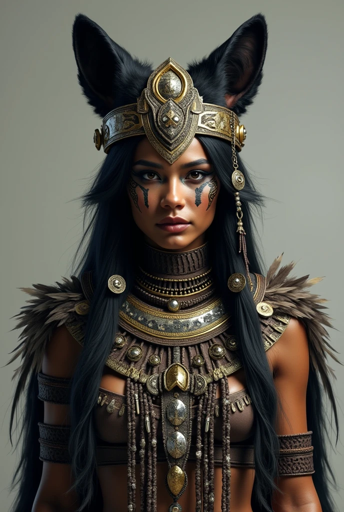 (photorealism:1.2), bench cheering costume. Theme: Black wolves tribe
Base color: black
Other color: gold and silver
Something more in traditional tribe and something that can be dIY
Just a person
SIMPLE