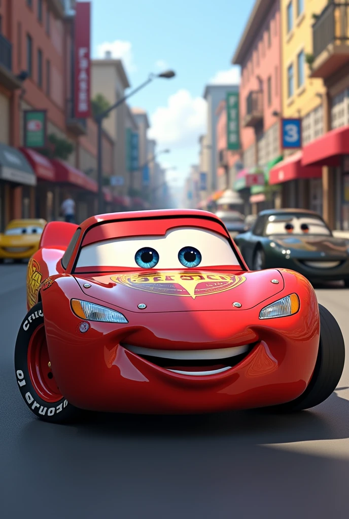 Crée moi une image de Flash McQueen qui trompe Sally avec Cruz Ramirez