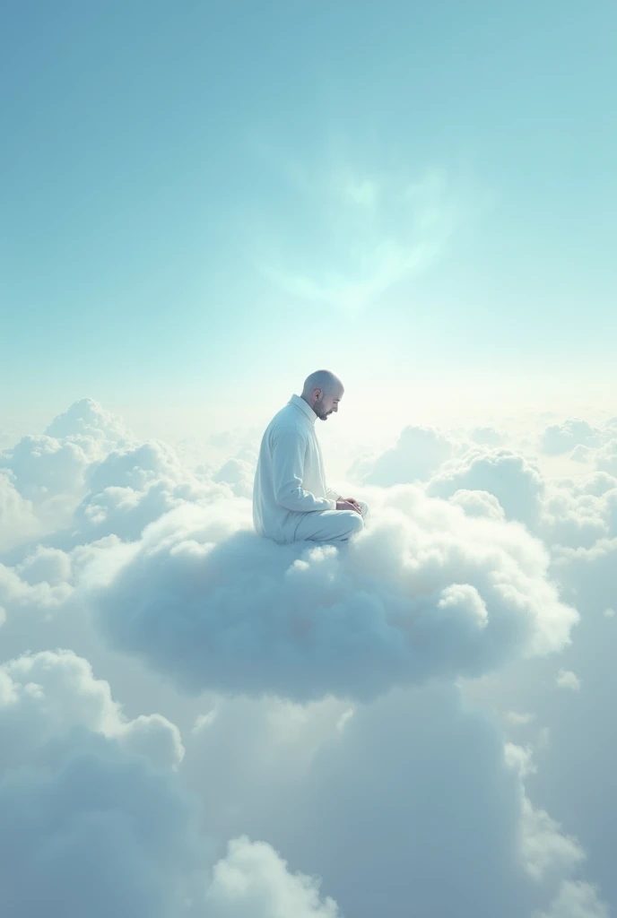 A man are sit on a clud in a sky man colour is white