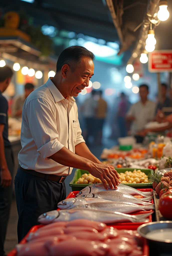 President Joko Widodo sells fish at the market