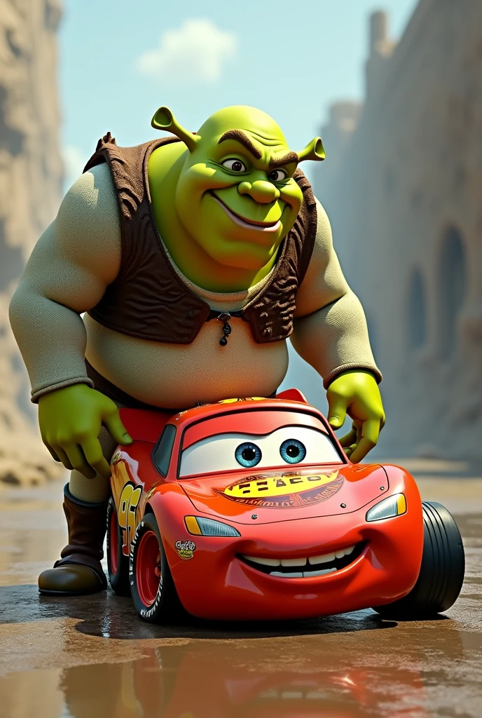 Shrek qui fait caca sur flash McQueen