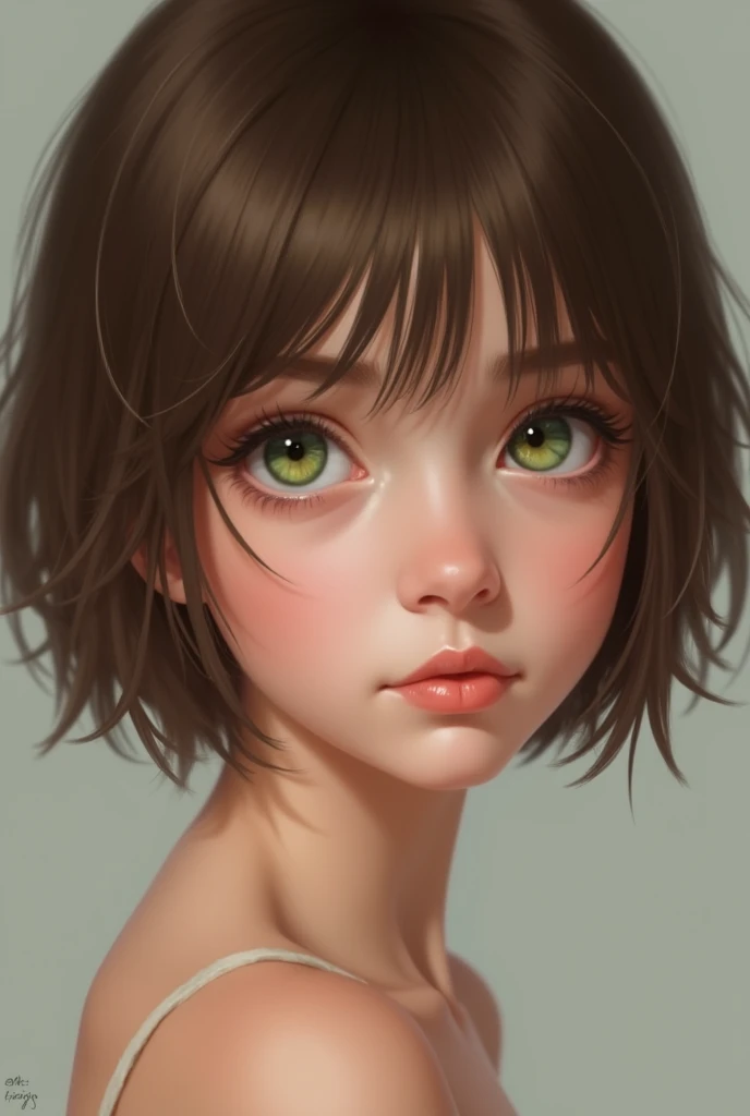 Imagine a short straight brown hair with green eyes