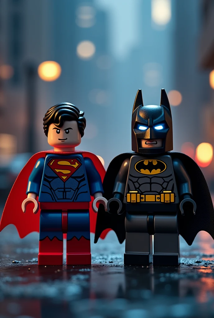 Superman and Batman in lego art, night