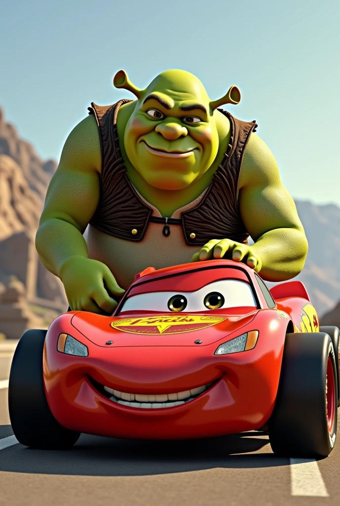 Shrek qui fait caca sur le capot flash McQueen


