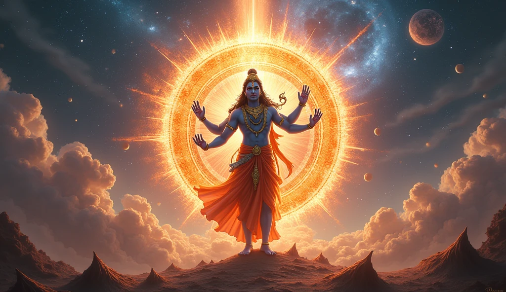 Sudarshan chakra relase by lord Vishnu with his finger 