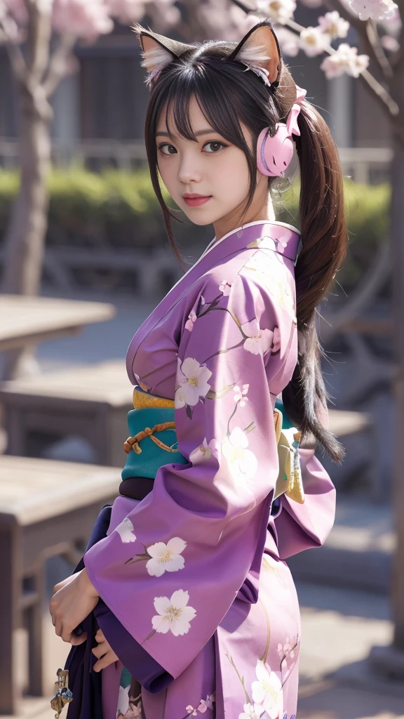 masterpiece, 4K, Bokeh, Beautiful Face, (plural:1.4), Harem, Group photo, (Cat ear:1.3), pinkのミディアムボブヘア, pink , Looking at the audience, cherry blossoms, (kimono:1.4), cherry blossoms模様, Upper Body Shot,