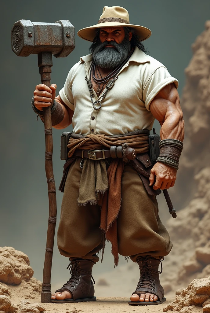 A doll/toy with these characteristics: "a strong man, with a face marked by battles against the hard life in the backlands. Always wear a white cotton shirt, goat leather pants and leather sandals, with the inseparable wide-brimmed hat, typical of northeastern cowboys. Instead of a magic hammer, Tonho carries a heavy "sledgehammer" blacksmith, forged by his father and enchanted by the gods of the backlands."