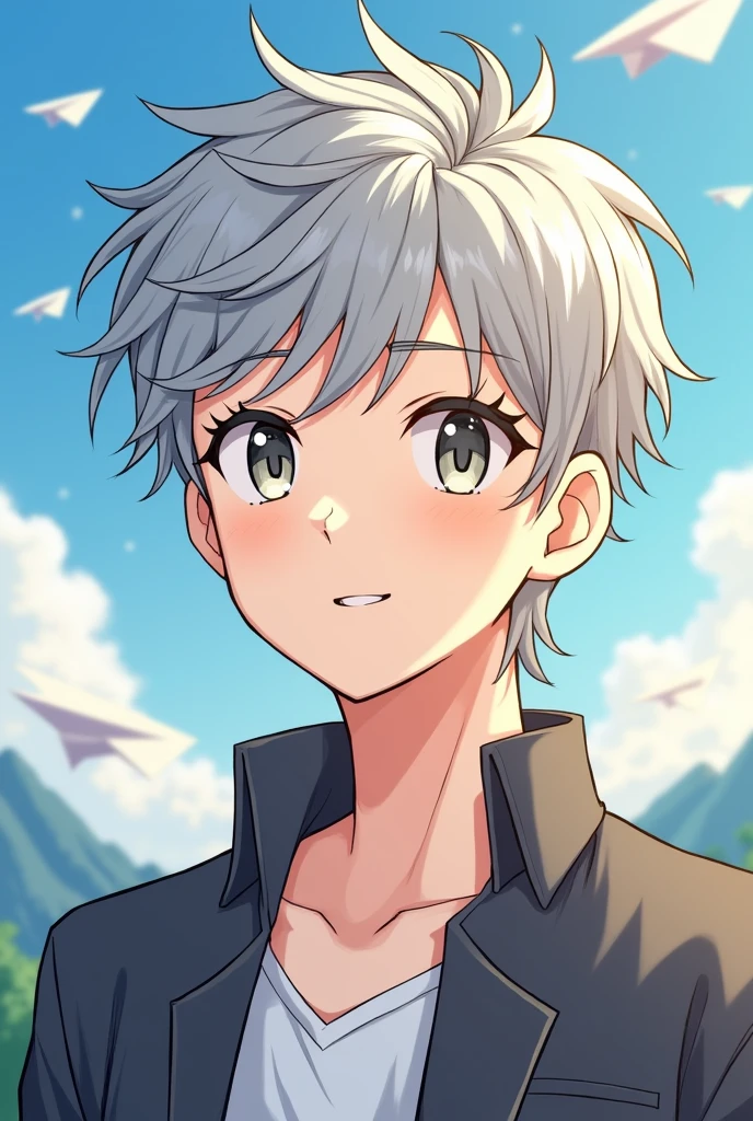 
This temperament male anime avatar，The protagonist is a teenager。He has short, neat, slightly curly hair.，His hair color is a fashionable silver gray and his eyes are bright，Deep eye color，As if he could see into people&#39;s hearts，The look in his eyes reveals firmness and confidence。Long eyelashes droop gently，Adds a bit of tenderness and charm to these eyes。Thick and strong eyebrows，Together with his eyes, they make up his handsome face。

The face shape is clearly defined，Smooth lines，The chin is slightly raised，Demonstrating an unyielding。Straight nose，The nasal wings are moderate，Adds a bit of three-dimensionality to the whole face。The corners of the mouth slightly raised，Draw a charming smile，As if ready to share his joy and enthusiasm with the world。




Background，You can choose a simple and bright color as the background，Such as fresh blue or warm，To highlight the handsomeness and vitality of the protagonist。You can also add some elements that match the theme.，Like floating clouds、Flying paper airplanes or mountains in the distance，Add a lively and interesting touch to the entire avatar。
