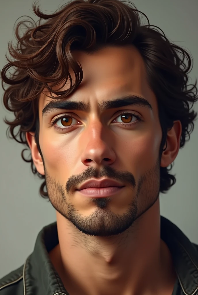 Imagine one with brown eyes and curly brown hair, the thick eyebrow and thin mustache