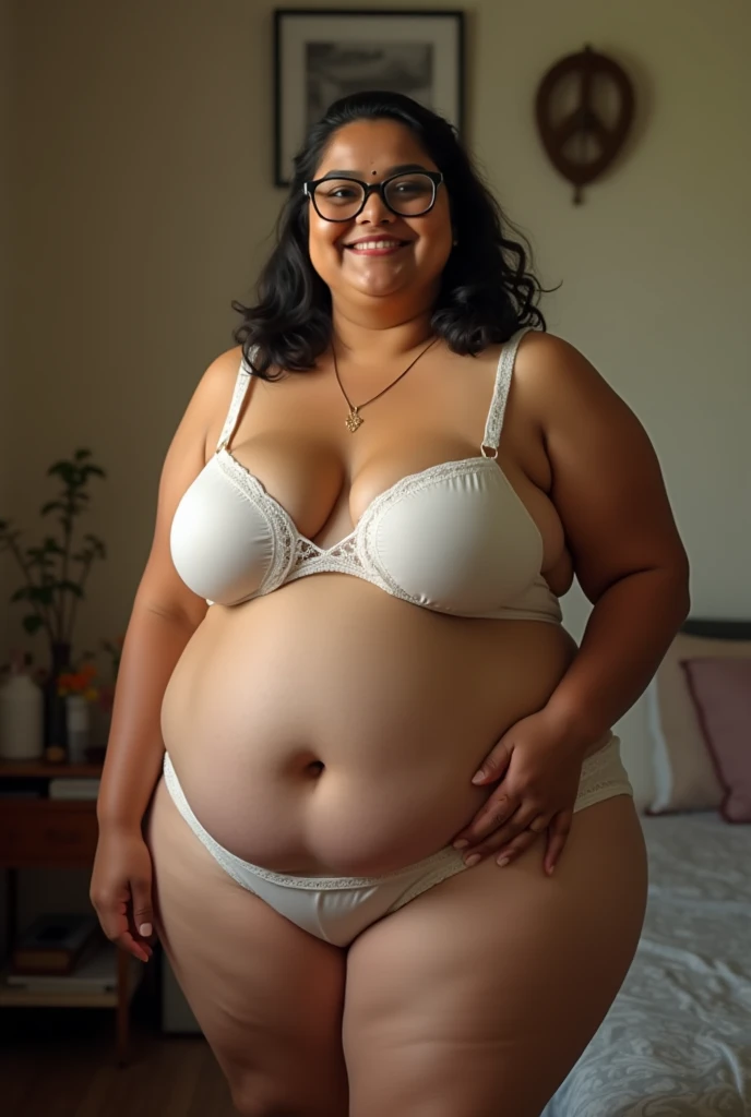 Fat indian lady teacher with thick thighs in bra and panty