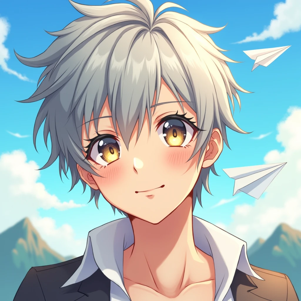 This temperament male anime avatar,The protagonist is a ager。He has short, neat, slightly curly hair.,His hair color is a fashionable silver gray and his eyes are bright,Deep eye color,As if he could see into people's hearts,The look in his eyes reveals firmness and confidence。Long eyelashes droop gently,Adds a bit of tenderness and charm to these eyes。Thick and strong eyebrows,Together with his eyes, they make up his handsome face。
The face shape is clearly defined,Smooth lines,The chin is slightly raised,Demonstrating an unyielding。Straight nose,The nasal wings are moderate,Adds a bit of three-dimensionality to the whole face。The corners of the mouth slightly raised,Draw a charming smile,As if ready to share his joy and enthusiasm with the world。
Background,You can choose a simple and bright color as the background,Such as fresh blue or warm,To highlight the handsomeness and vitality of the protagonist。You can also add some elements that match the theme.,Like floating clouds、Flying paper airplanes or mountains in the distance,Add a lively and interesting touch to the entire avatar。