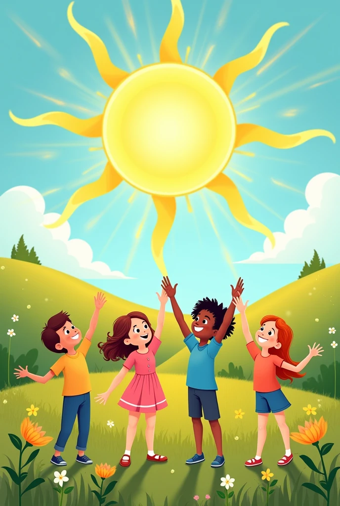 S is for sun, shining up high, for kids poem