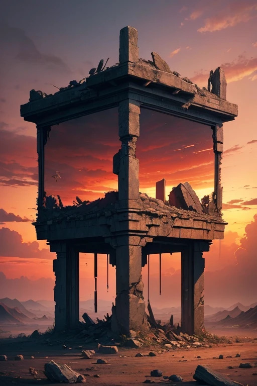 Highest quality、masterpiece、Desolate Earth、wreckage、Red Sky、Surrealism