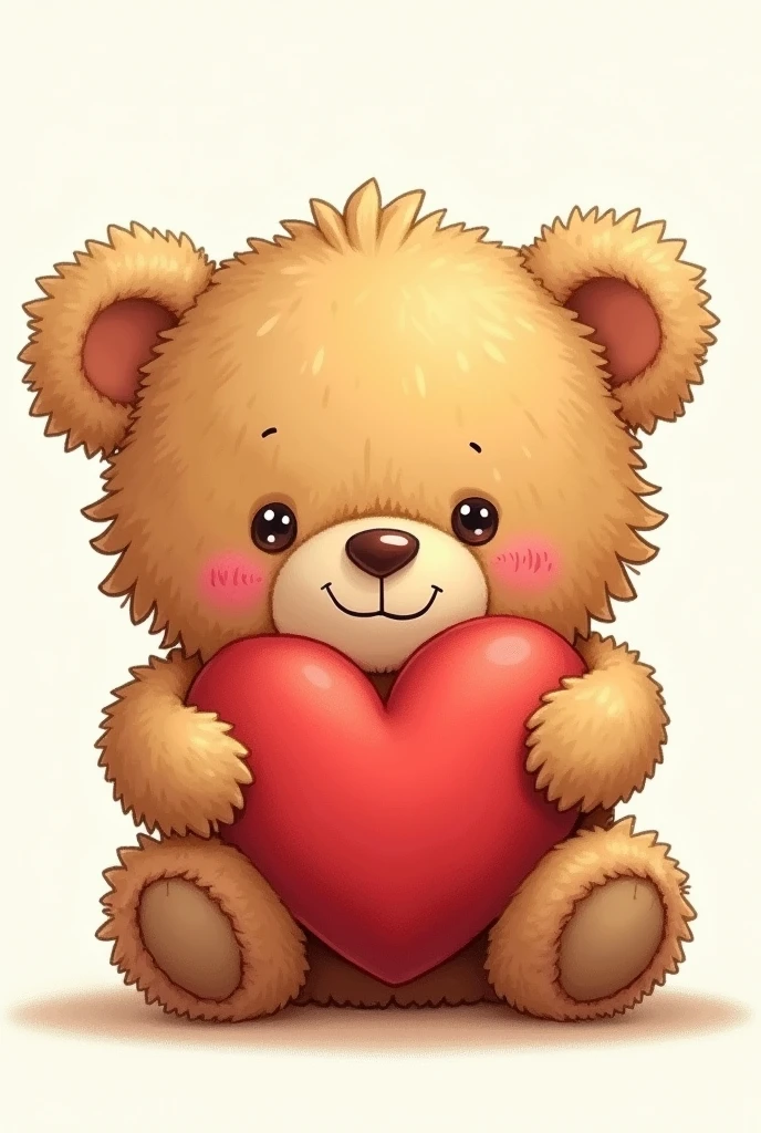 A stylized drawing of Fuzzball hugging a plush heart. This represents the comfort and warmth that teddy bears provide..