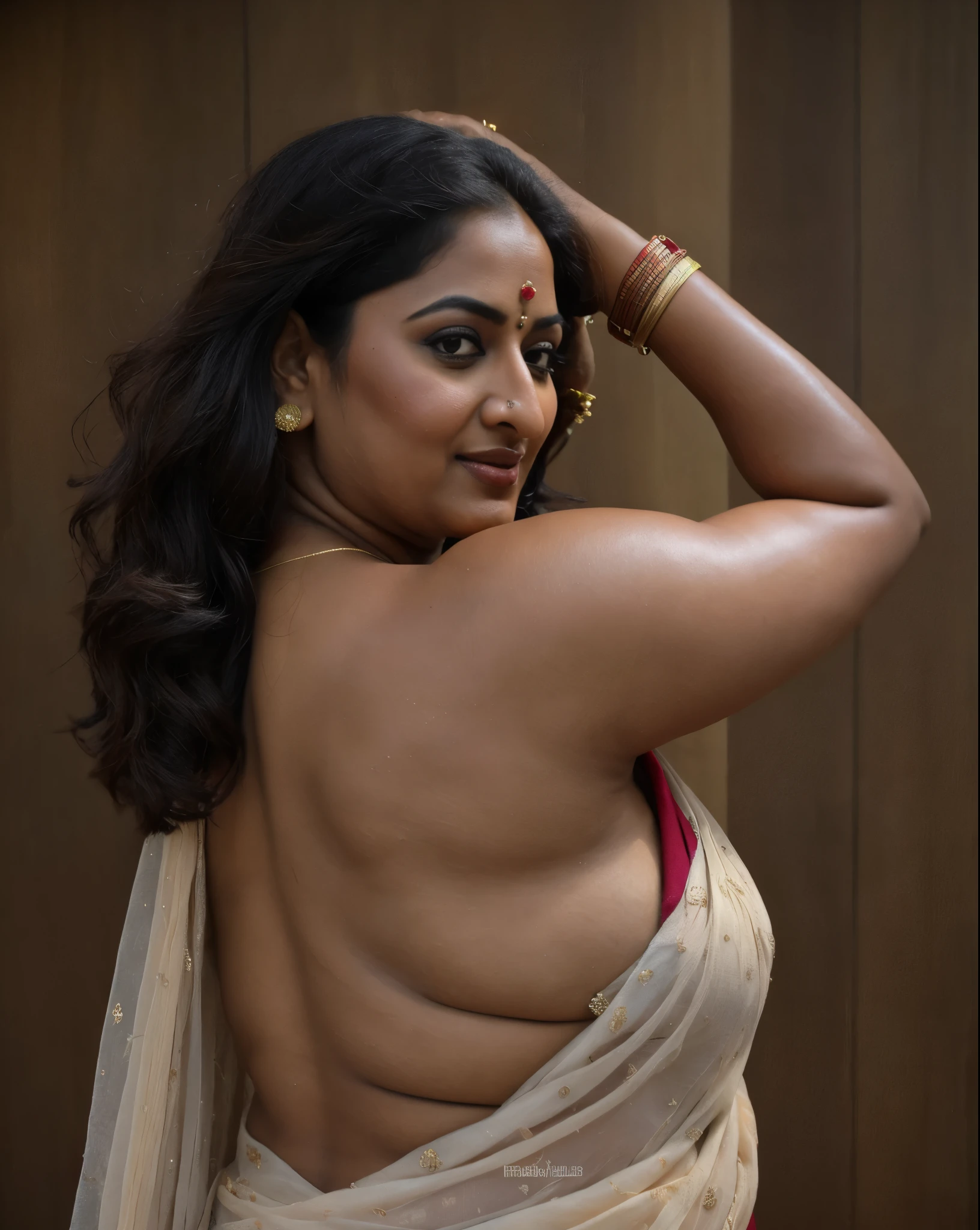 Realistic Representation of Savita bhabhi, sexy Savita aunty, tempting figure, busty aunty, goddess of lust, cougar lady, mommy, mommy figure, bulky figure, big milkers, deep cleavage, juicy fleshy figure, heavy bust, heavy hips, doodhwali, sizzling hot,  Nextdoor aunty bhabhi , unsatisfied housewife, chubby aunty, sweat, oiled body, irresistibly hot, inspired by famous Indian adult comics by amarshrostha, Foto RAW, photorealistic, photography, full body shot, 50 years old Woman, master shot, perfect eyes, goddess like beauty, pierced eyes, perfect thick chubby mallu Desi aunty bhabhi, Wearing a Stanapatta, a chest-band.Saree model, model Photography, Indian saree shoot, Indian traditional wear advertising photography, traditional wear brand shoot, face of Indian actress Sonakshi Sinha, masterpiece, realistic, realism, incredible details,  pleasure, photorealism, detailed skin, skin pores, high contrast, photorealistic Artstation 8k HD digital art trend of high definition and detailed realistic skin texture, ultra detail, realistic skin texture, armature, best quality, ultra high definition, (photorealistic:1.4),, high resolution, detail, raw photo, sweat, Re sharp, by Lee Jefferies Nikon D850 Film Stock Photo 4 Kodak Portra 400 Camera F1.6 Lens Rich Color Ultra Real Realistic Realistic Textures Dramatic Lighting Unreal Engine Trending at Art Station Cinestill 800,(pele altamente detalhada: 1.2), 8k UHD, DSLR, soft-lighting, alta qualidade, grain of film, Fujifilm XT3,she didn't like to wear blouse or bra, intricate, she is happy to wear only saree, she hates blouse or bra, detailed hairy armpits, hyper realistic skin, skin pores, veins, wet body, premium ethnic jewellery, hyper realistic sweaty body, sweat, veins, short hairs on armpit, stubble armpits, hyper realistic hairy armpits, low waist saree, deep juicy navel, insane details, stretchmarks,moles on breast, freckles 0.1, sensual desire, erotic fantasy, busy housewife,very busy in house chores, kaamwali aunty,