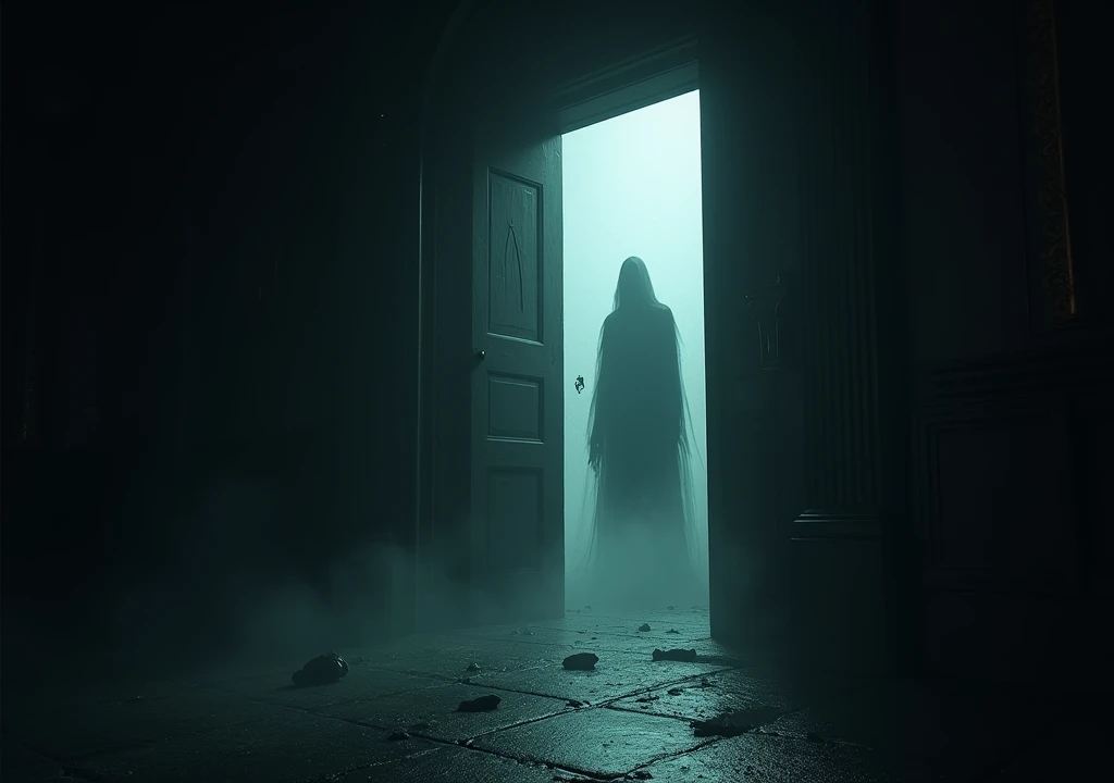 Darkness mysterious big door open ghost