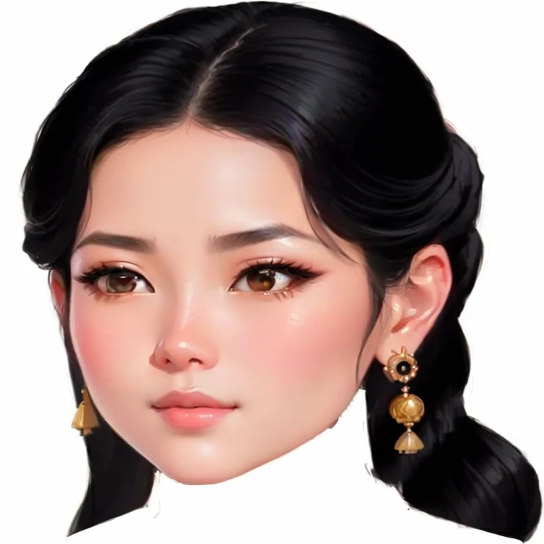 a close up of a woman wearing a necklace and earrings, detailed face of a asian girl, south east asian with round face, in the art style of bowater, cartoon digital painting, portrait painting of a princess, realistic beautiful face, ancient asian dynasty princess, portrait of modern darna, digital cartoon painting art, chinese princess, inspired by T. K. Padmini