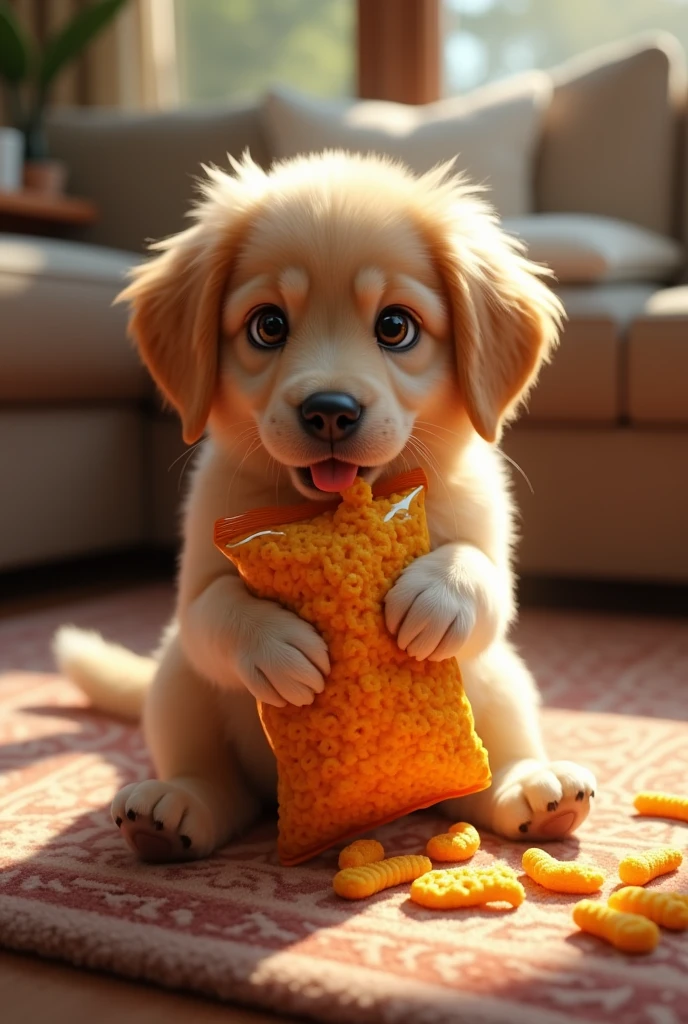 Dog eating Cheetos