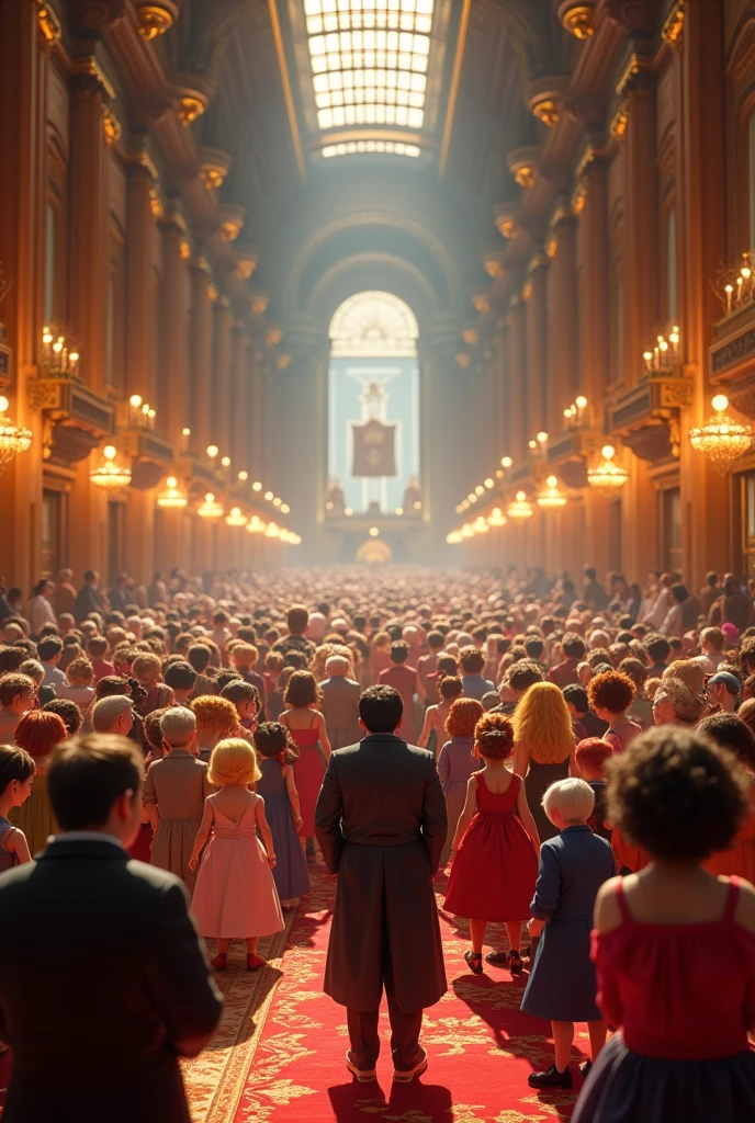 back view of a crowd in a majestic hall, pixar character, pixar renderman render, pixar octane render, pixar. octane render, as a pixar character, pixar portrait 8 k photo, depicted as a pixar character, pixar render, ideal pixar character, 3d model pixar render, render in pixar, by Pixar, pixar 3d render, facing the viewer