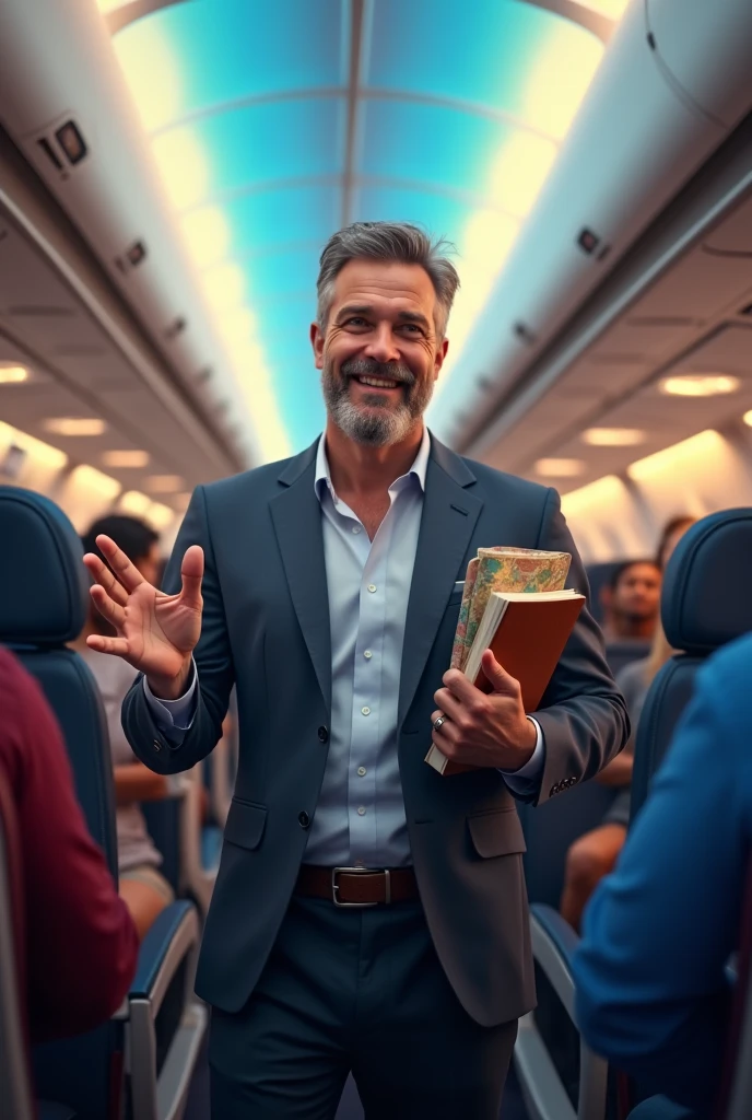 A man show like with plane in travel