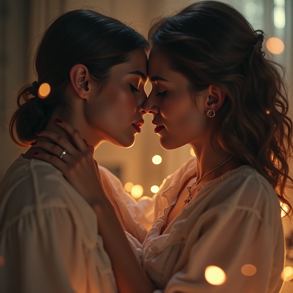 Two heads, a close up of a woman kissing a woman in a room, netflix, kissing together cutely, kissing, kissing, romantic!!!, high quality film still, kissing together, the kiss, ❤🔥🍄🌪, beautiful, they are in love, hot, kiss, romance, movie, instagram photo, beautiful gorgeous