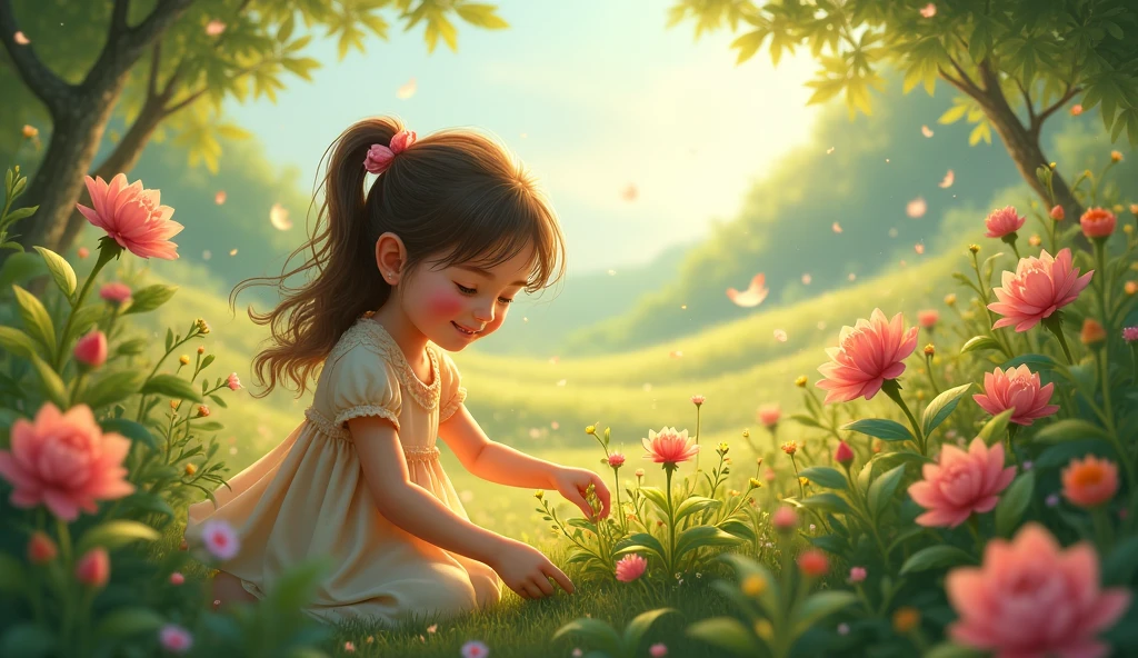 
Tend the garden, with a gentle hand
And magic will bloom, across this land. 

( Use little baby girl image )