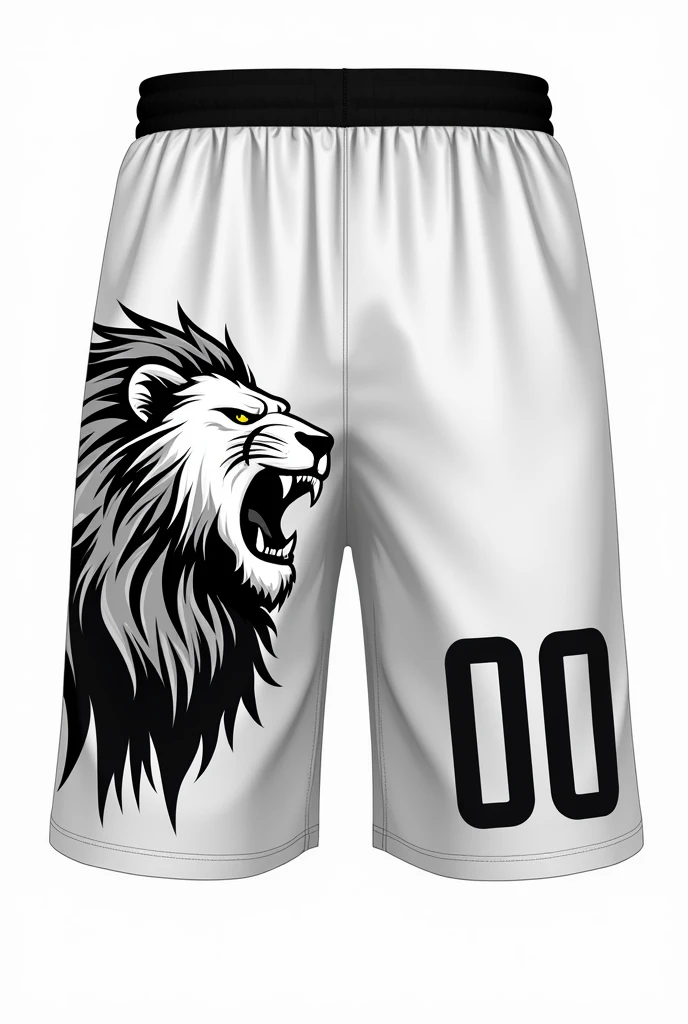 Here's the prompt for the AI to generate both a front and a simple back design for the basketball shorts:
Shorts Design:
Color: Predominantly white (at least 60% of the surface).
Front:
Right Side:
Number "00": Place a bold "00" number on the right side of the shorts. The number should be in a sporty, eye-catching font that stands out against the white background.
Left Side:
Lion Design: Create a detailed lion head facing towards the "00" on the left side. The lion should be fully sideways, roaring, and in pure black. The design should be powerful and dynamic, with intricate details in the mane, face, and expression.
Space for Logo:
Leave a clear space near the waistband or above the lion for a logo. This area should be free of other design elements to ensure the logo can be easily added.
Back:
Simple Design:
Minimal Details: Keep the back design simple and clean, with subtle elements that don't overpower the front design. This could include a small, discreet logo or emblem near the bottom of one leg, or a thin vertical line running down the center of each leg to add a touch of style without overwhelming the overall look.
Overall Layout:
The back design should complement the front without drawing too much attention, maintaining the focus on the bold elements on the front of the shorts.