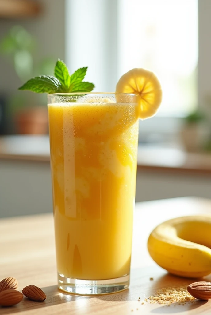 "Start your day with a Banana Almond Smoothie! Energize your body the natural way."