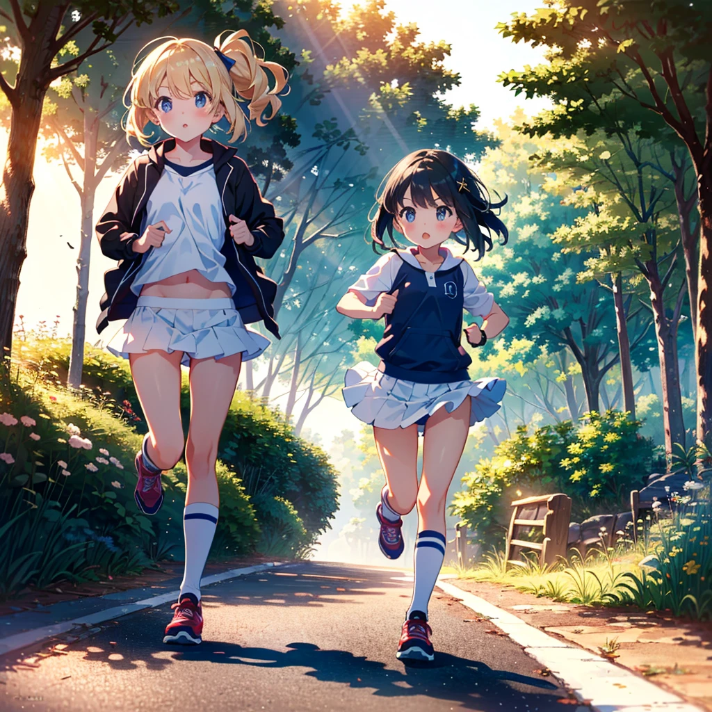 {{{Masterpiece, highest quality, high resolution background}}}, bright and beautiful atmosphere, one girl (, round face, baby face), small breasts, girls running with all their might, road by the sea, Beautiful sunlight, miniskirt, white underwear, "deltamon_sdXL :0.73)>Deltamon