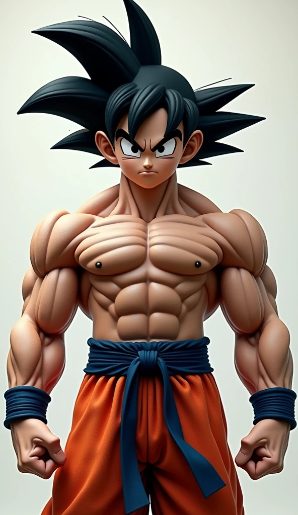 Goku's head, human body, face and body facing me, full body shot