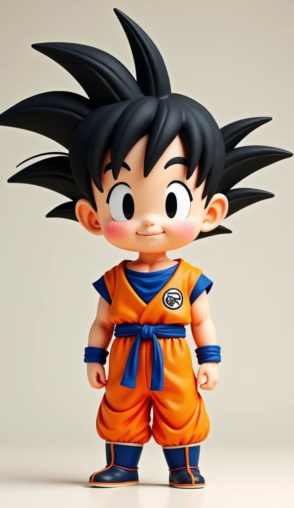 Goku's head, human body, face and body facing me, full body photo, Q version cute character
