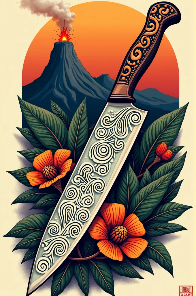 Chef knife tattoo polynesian