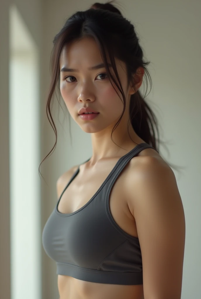 Sports bra　Bob　Small breasts　whole body　Shyness