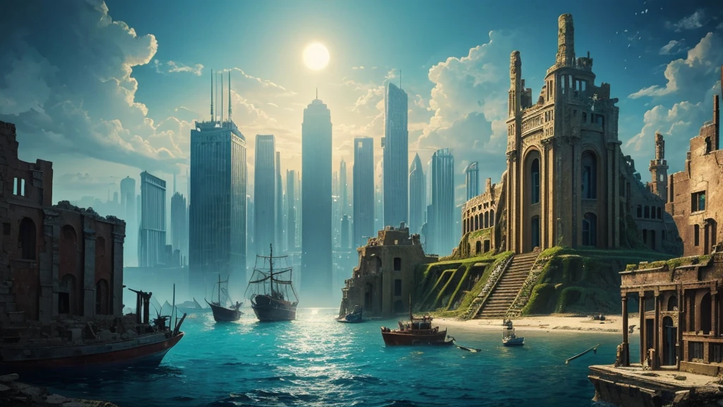 ((masterpiece)),((Highest quality)),((High Detail)), nobody, background, A city sunk to the bottom of the sea, Atlantis