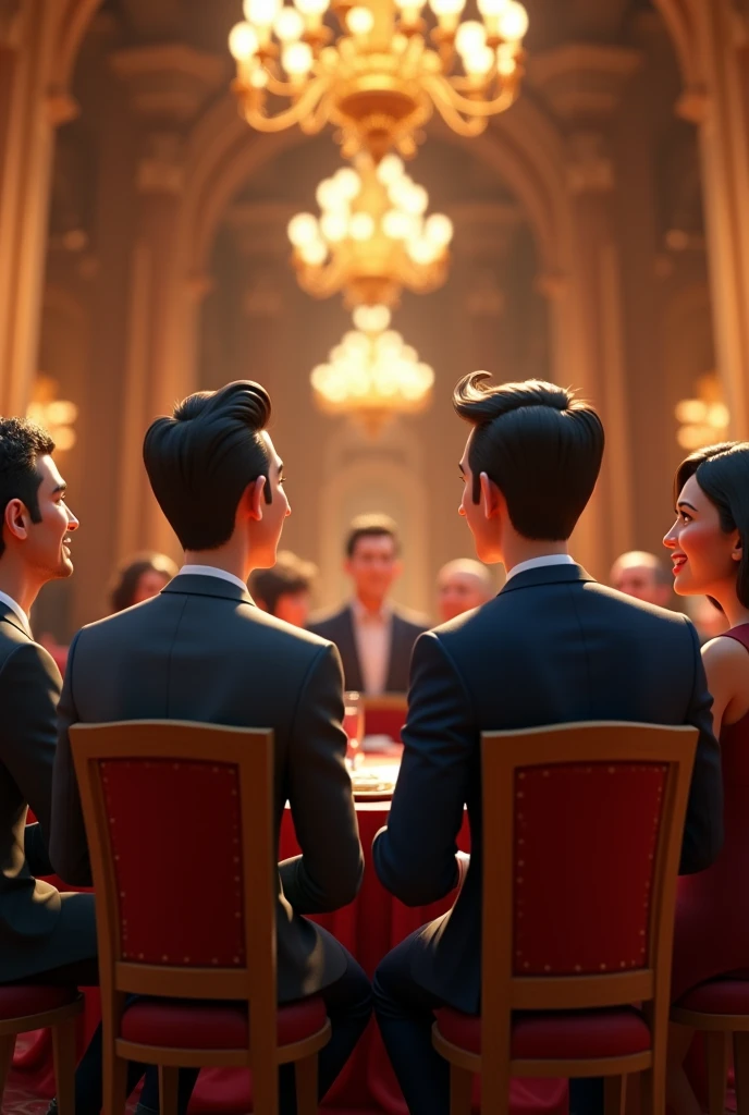 back view of successful entrepreneurs, sitting down in a majestic hall, pixar character, pixar renderman render, pixar octane render, pixar. octane render, as a pixar character, pixar portrait 8 k photo, depicted as a pixar character, pixar render, ideal pixar character, 3d model pixar render, render in pixar, by Pixar, pixar 3d render, facing the viewer