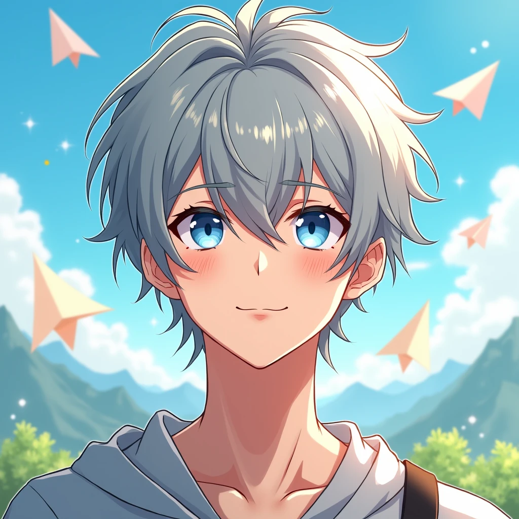 
This temperament male anime avatar，The protagonist is a cool boy，Also a male god。He has short, neat, slightly curly hair.，His hair color is a fashionable silver gray and his eyes are bright，Eye color is deep blue，As if he could see into people&#39;s hearts，The look in his eyes reveals firmness and confidence。Long eyelashes droop gently，Adds a bit of tenderness and charm to these eyes。Thick and strong eyebrows，Together with his eyes, they make up his handsome face。

The face shape is clearly defined，Smooth lines，The chin is slightly raised，Demonstrating an unyielding。Straight nose，The nasal wings are moderate，Adds a bit of three-dimensionality to the whole face。The corners of the mouth slightly raised，Draw a charming smile，As if ready to share his joy and enthusiasm with the world。




Background，You can choose a simple and bright color as the background，Such as fresh blue or warm，To highlight the handsomeness and vitality of the protagonist。You can also add some elements that match the theme.，Like floating clouds、Flying paper airplanes or mountains in the distance，Add a lively and interesting touch to the entire avatar。