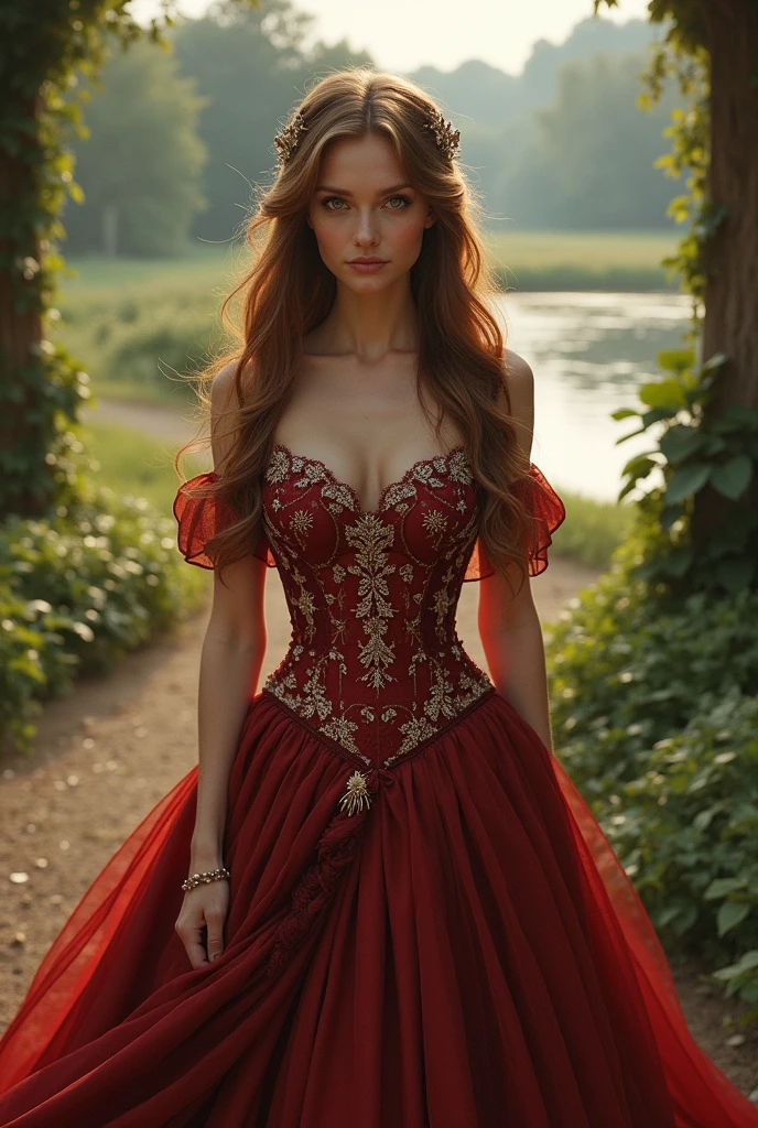 princess, brown hair long dress 