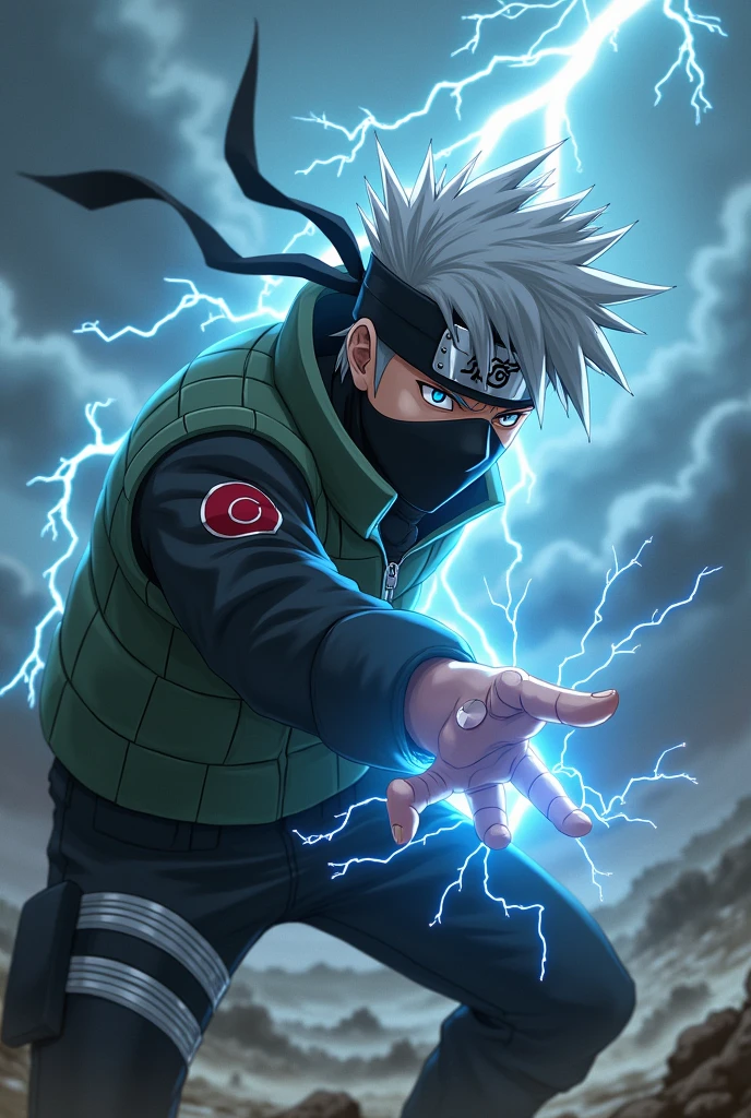 Kakashi perform chidori animatic show face and realistic